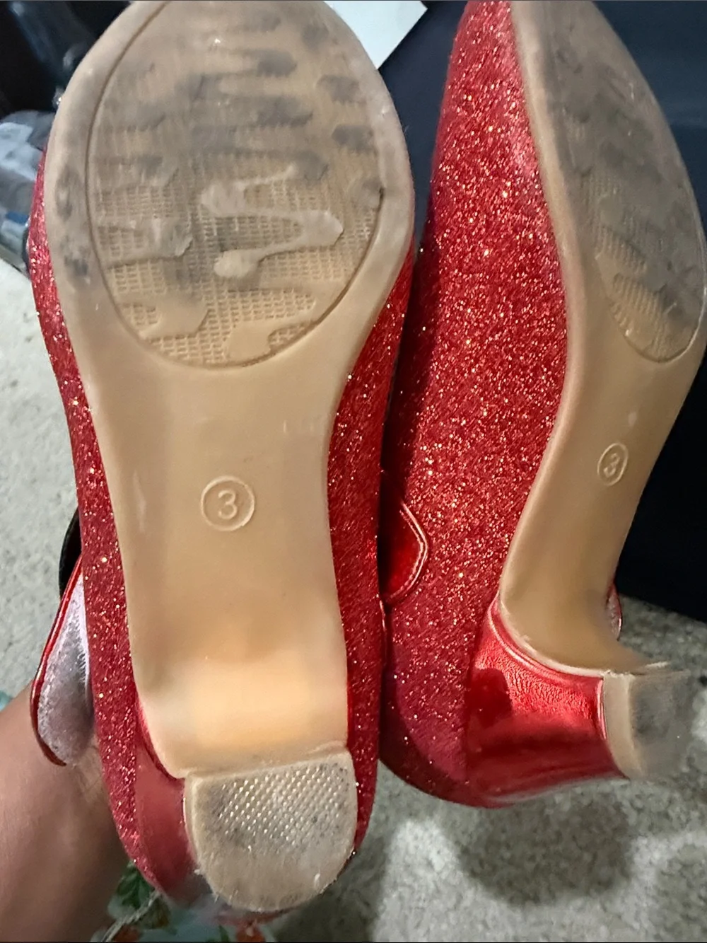 Red Glitter Mary Jane Flats with Bow Size 3 girls